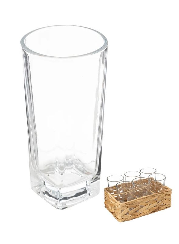 Set Di 6 Bicchieri In Vetro Con Porta Bicchieri Intrecciato 25Cl