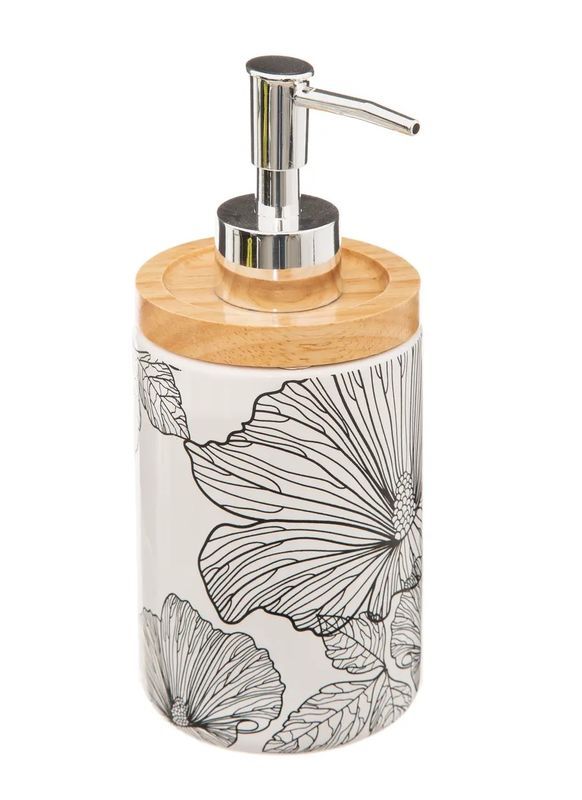 Seifenspender Black Flora Für Das Badezimmer Weiß Und Schwarz Mit Blumen 400Ml