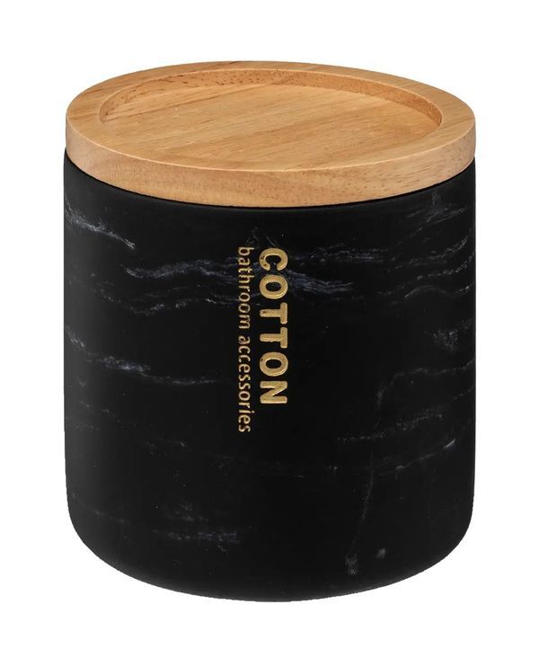 Distributeurs De Coton Leà Pour La Salle De Bains Noir Marbre 9.5X11Cm