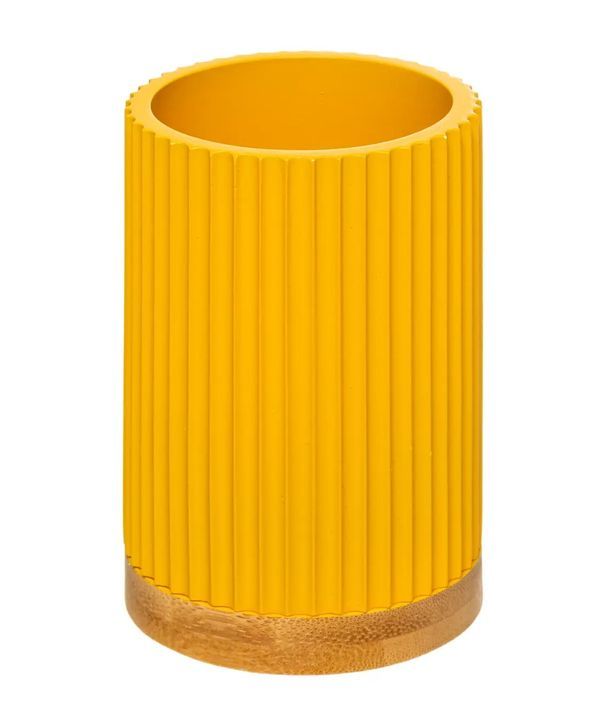 Porta Spazzolino Da Denti Effetto Righe Per Il Bagno Giallo Senape 11X7.1Cm