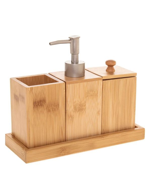 Kit De Salle De Bain Natureo En Bois 22X8.8X18Cm