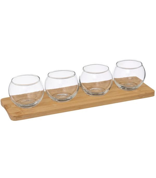 Set Da Aperitivo Con 4 Coppette In Vetro E Vassoio 30.5X10X7Cm