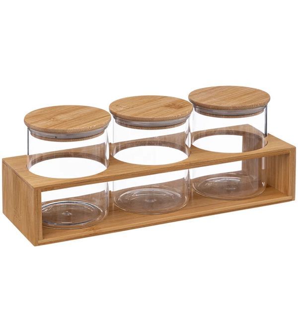 Set De Pots À Épices En Verre Avec Support 28.5X9.5X11Cm
