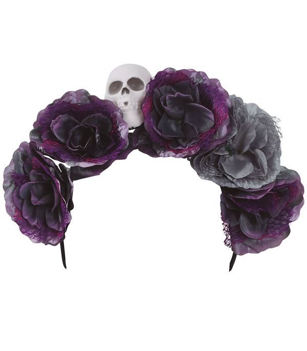 Accessorio Halloween Cerchietto Fiori E Teschio   