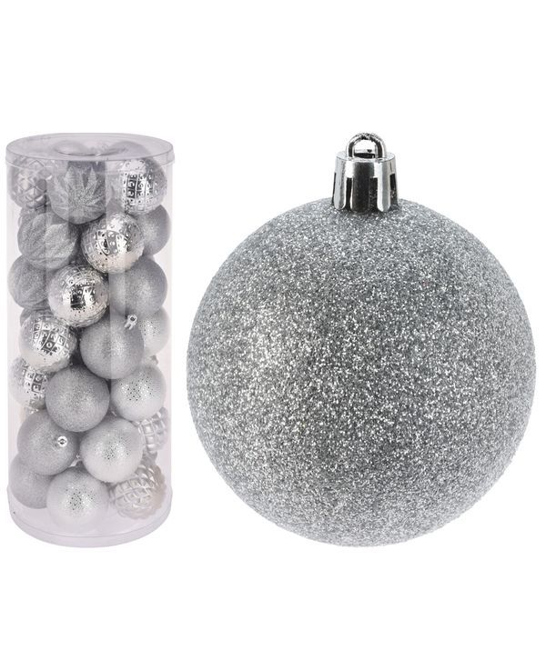 Palline Di Natale In Plastica Argento 35 Pezzi 6Cm - Assortito