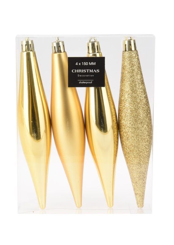 Weihnachts-Anhänger Goldtropfen 4 Stücke 15Cm - Sortiert