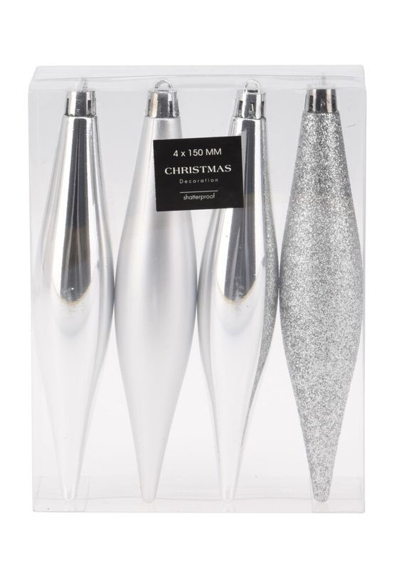 Weihnachts-Anhänger Silbertropfen 4 Stücke 15Cm - Sortiert