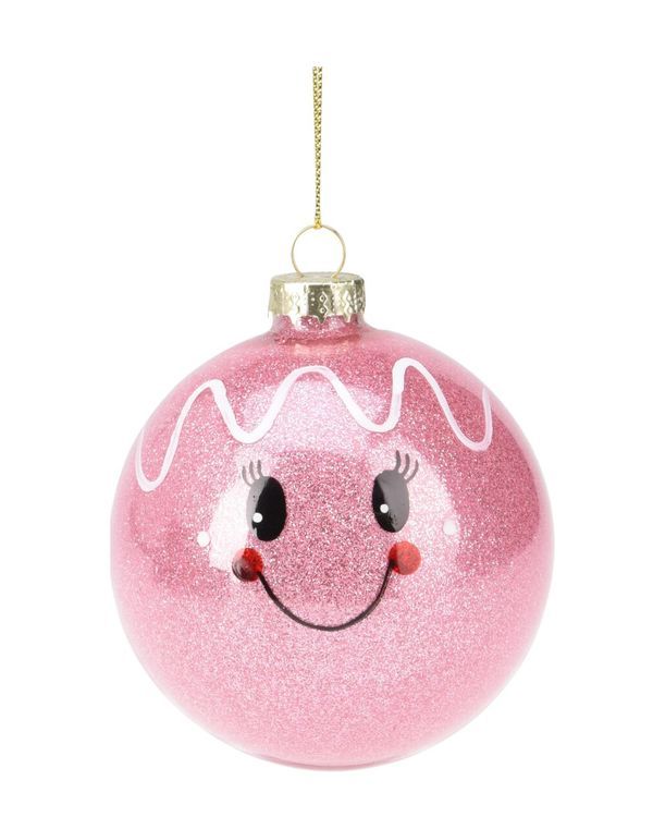 Pallina Di Natale In Vetro Smile Rosa 8Cm - Assortito