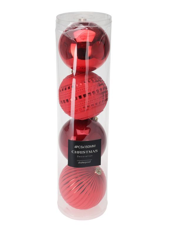 Palline Di Natale In Plastica Rosso 4 Pezzi 15Cm 