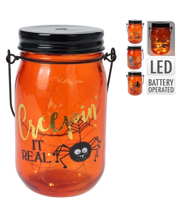 Déco Halloween Barattolo Con Luci Led 13Cm - Assortito