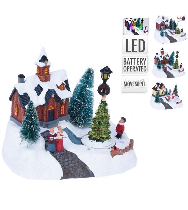 Village De Noël Avec Lumière Led 20X17Cm - Assortis
