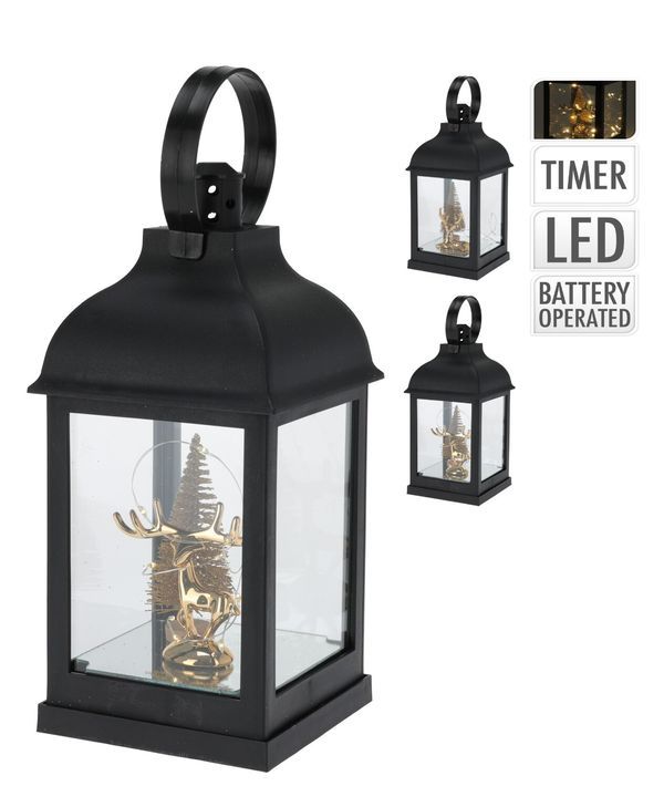 Lanterna Natalizia Con Luce Led Nera 22Cm - Assortito
