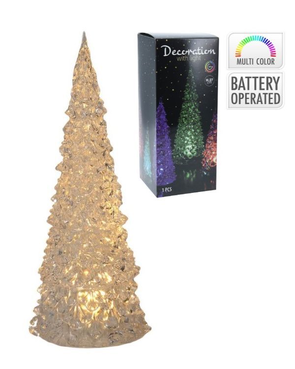 Albero Di Natale Decorativo Acrilico Con Luce Led Multicolor 27Cm