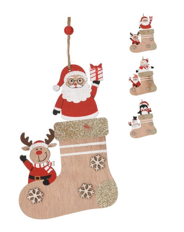 Pendente Natalizio Calza In Legno 15Cm - Assortito