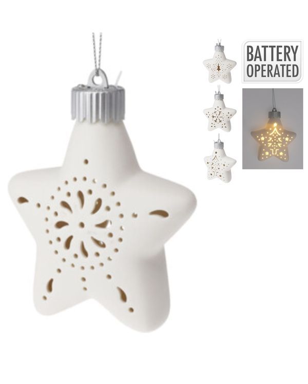 Pendentif De Noël Étoile En Céramique Avec Lumière Led 10Cm - Assortis
