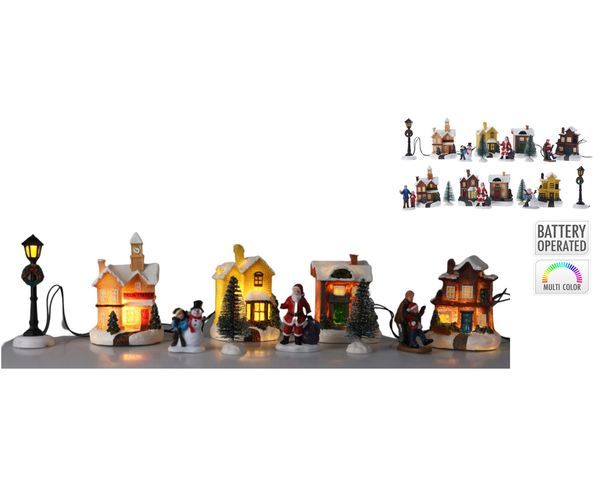 Village De Noël 10 Pièces Avec Lumières Led - Assortis