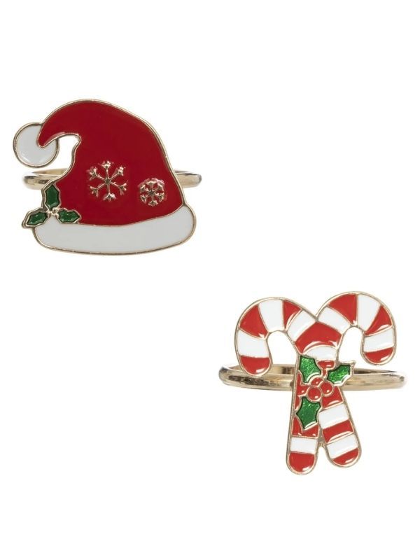 Accessorio Natalizio Da Tavola Porta Tovagliolo Candycane E Cappello 2 Pezzi 