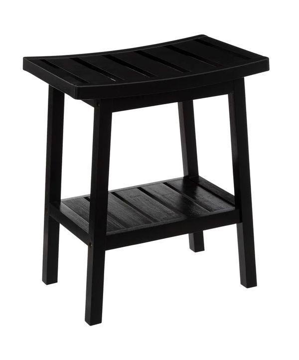 Sgabello In Bamboo Con Ripiano Nero 46X40X25Cm