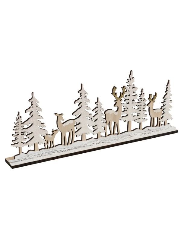 Decorazione Natalizia Paesaggio In Legno Con Renne 40Cm