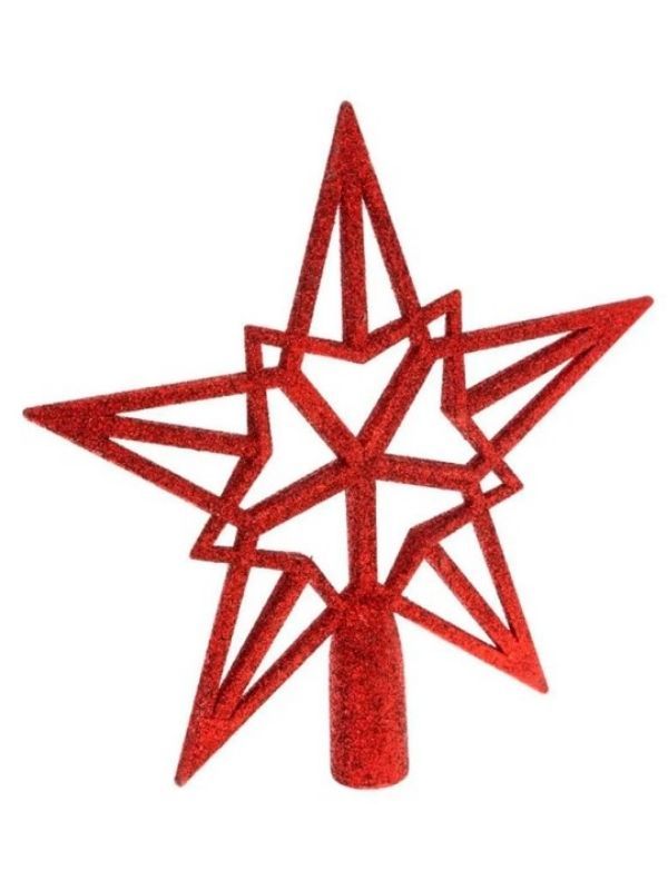 Épi De Faîtage Du Sapin De Noël Étoile Pailletée Rouge 20Cm