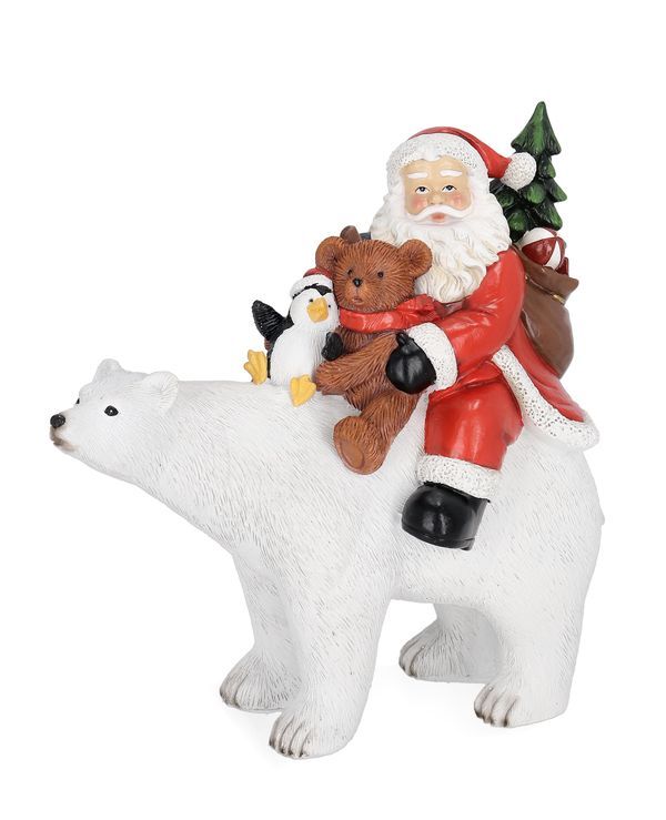 Weihnachtsdekoration weihnachtsmann mit bär Polyresin 32x22cm