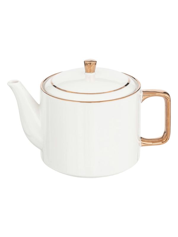 Théière Arya En Céramique Blanche Avec Détails Dorés 1.2L