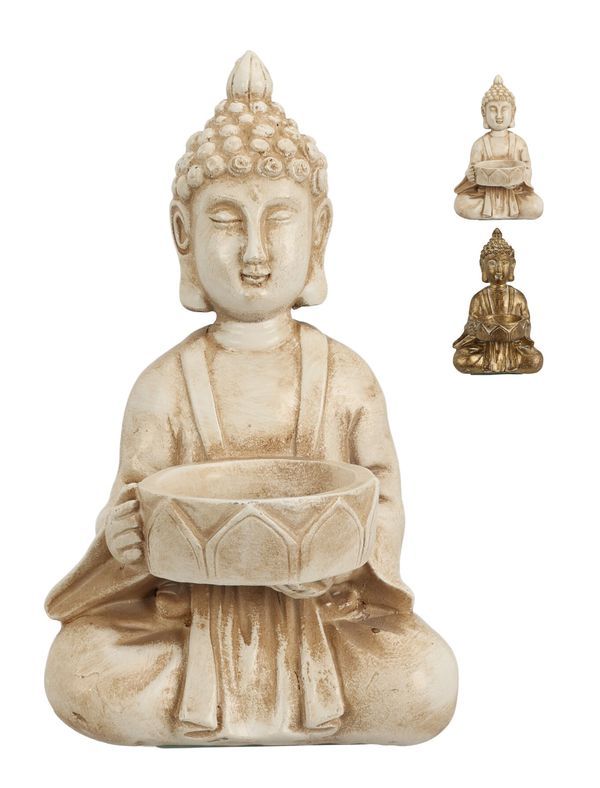 Buddha Porta Tealight In Resina 14Cm - Assortito