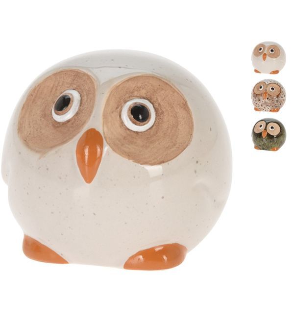 Hibou En Porcelaine Deco 9X9X8Cm - Assortis