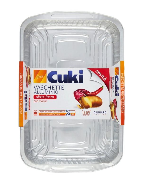 CUKI Vaschette Alluminio Con Manici 6 Porzioni - 2 Pezzi 