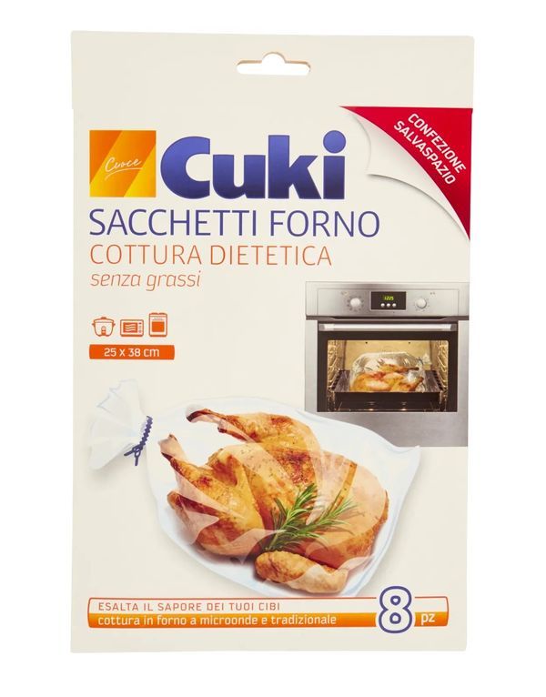 CUKI Sacchetti Forno Cottura Dietetica Senza Grassi 8 Pezzi 25X38Cm