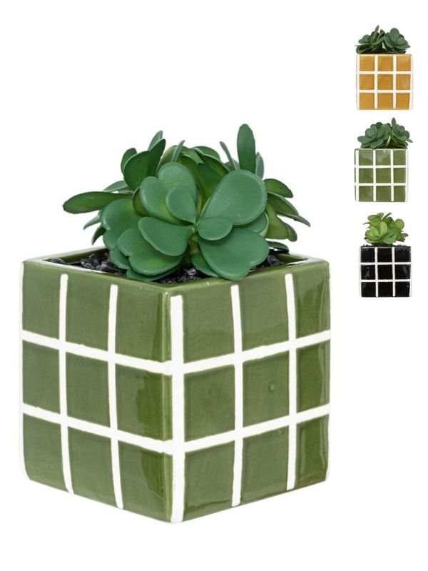 Pianta Finta Déco Con Vaso In Ceramica 17Cm - Assortito