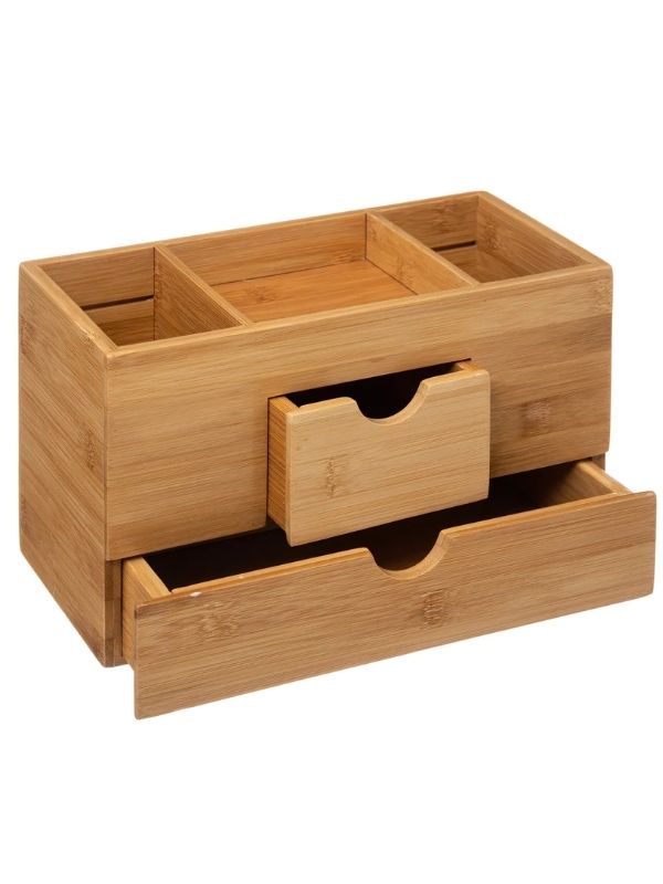 Organisateur En Bois Natureo Avec 2 Tiroirs 24X12X14.5Cm