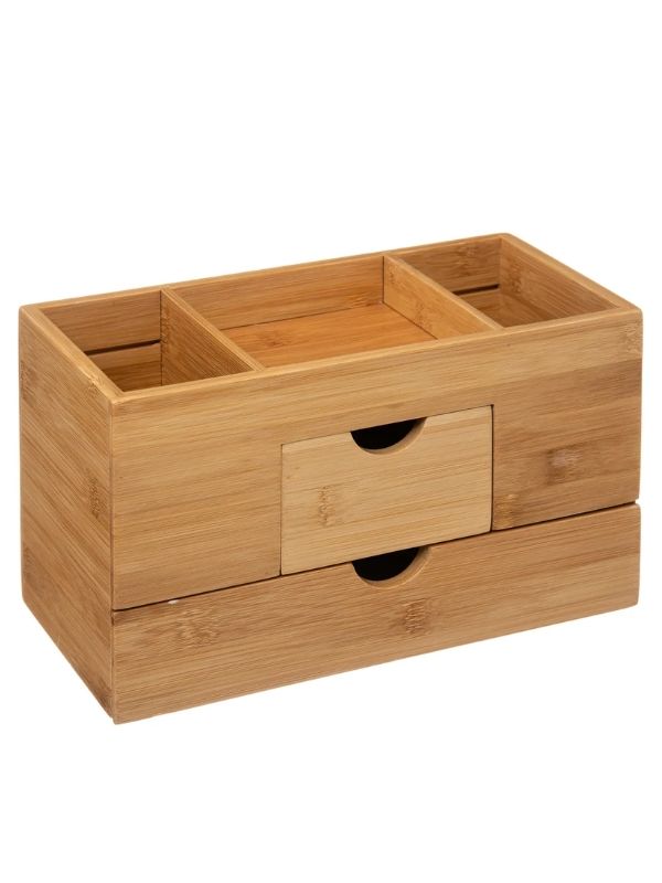 Organisateur En Bois Natureo Avec 2 Tiroirs 24X12X14.5Cm