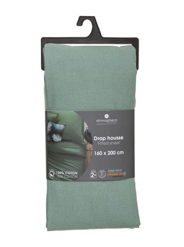 Housse De Matelas Pour Lit Double Unicolore Vert Sauge 160X200Cm
