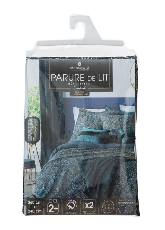 Ensemble De Lit Double Imprimé Eventail 240X260Cm