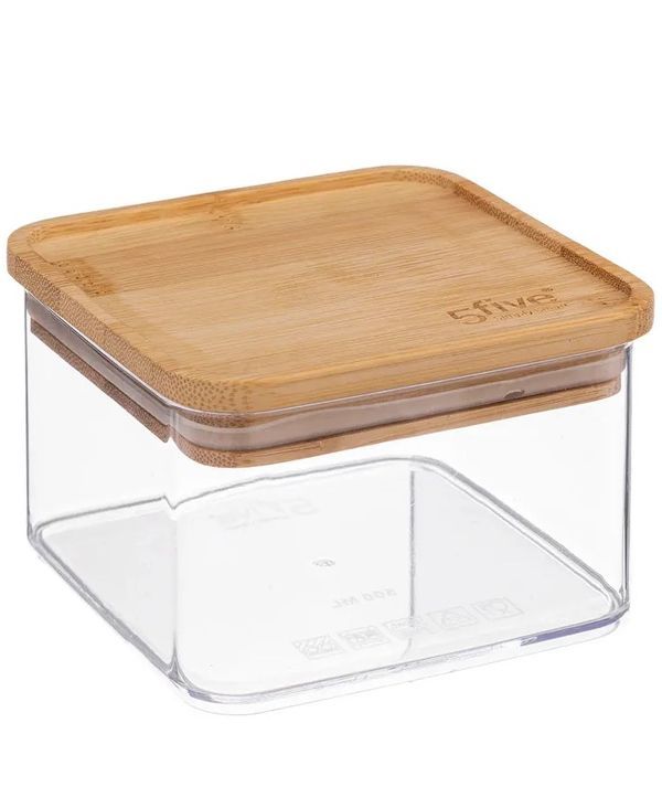 Organisateur De Cuisine En Plastique Avec Bouchon En Bambou Eske Carré 0.5L