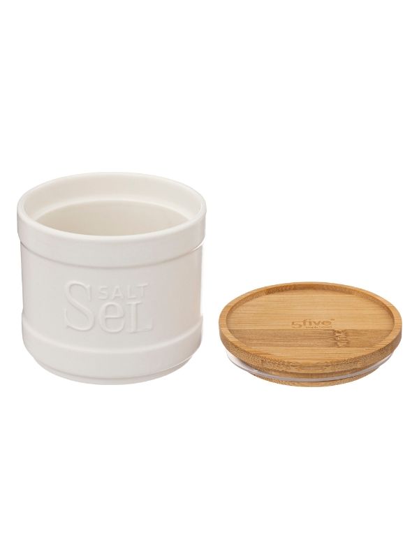 Barattolo Per Sale Natureo Ceramica Con Coperchio Bambù Bianco 10x10,7cm