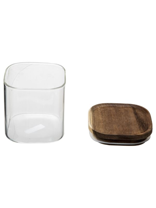 Barattolo Quadrato Hermet 0,6 L Vetro E Acacia Vetro E Acacia 0,6l