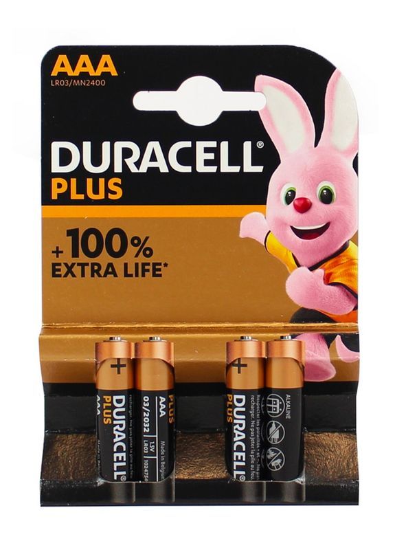 DURACEL Batterie Plus AAA MN2400 Ministilo Blister 4 Pezzi
