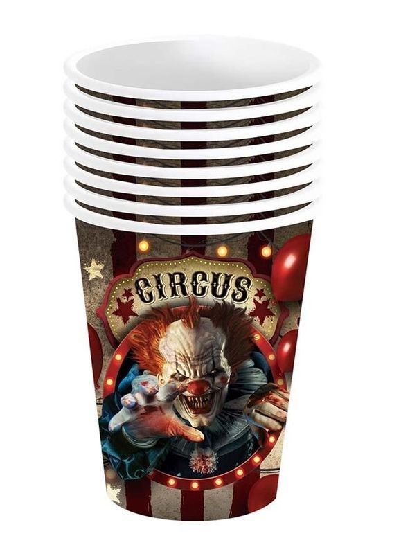 7 Bicchieri Di Halloween Con Pagliaccio 240Ml