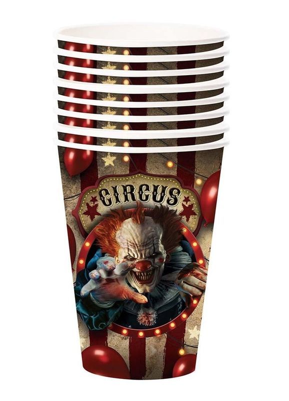 8 Bicchieri Di Halloween Con Pagliaccio 355Ml