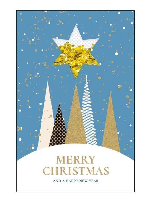 Frohe-Weihnachts-Karte Mit Pailletten Landschaft