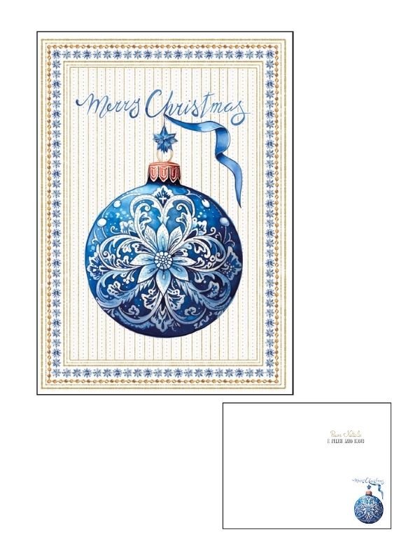 Frohe-Weihnachts-Karte Mit Goldfolie Und Prägung Weiß-Blaue Kugel