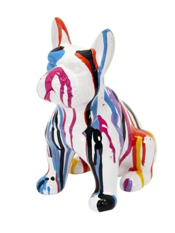 Deko-Objekt Aus Keramik Weißer Bulldog Mit Farbigen Flecken 20Cm