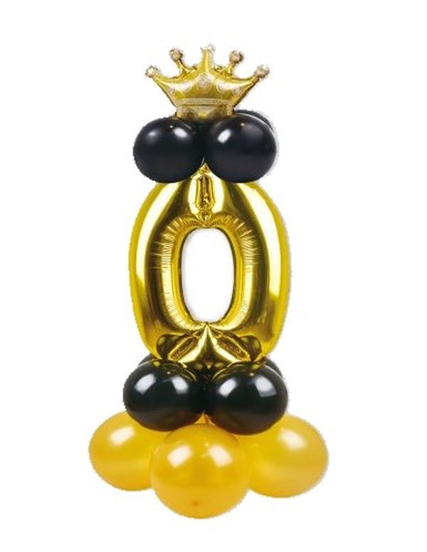 Arrangement De Ballons D'Anniversaire N. 0 Noir Et Or 115Cm