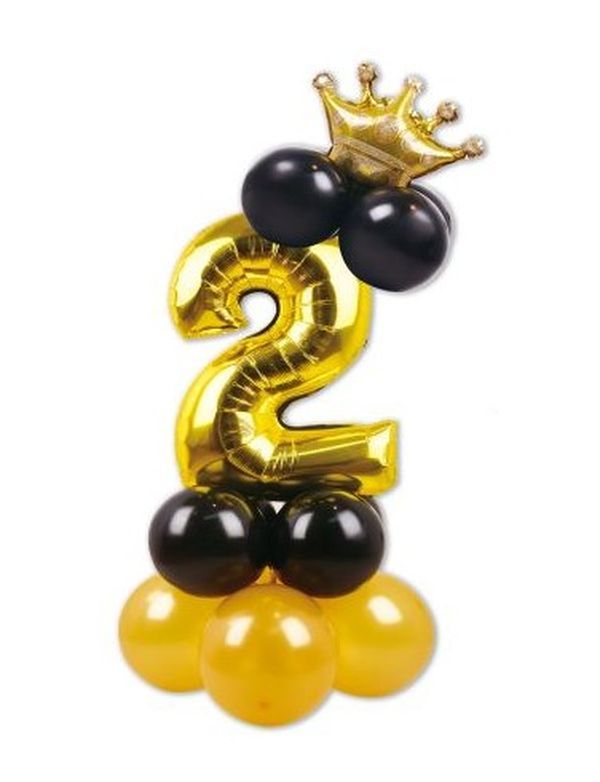 Arrangement De Ballons D'Anniversaire N. 2 Noir Et Or 115Cm