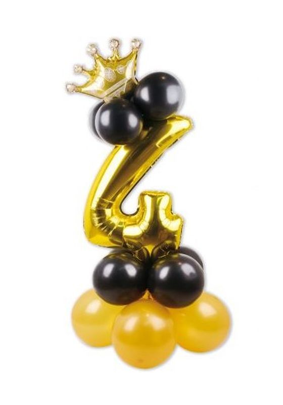Arrangement De Ballons D'Anniversaire N. 4 Noir Et Or 115Cm