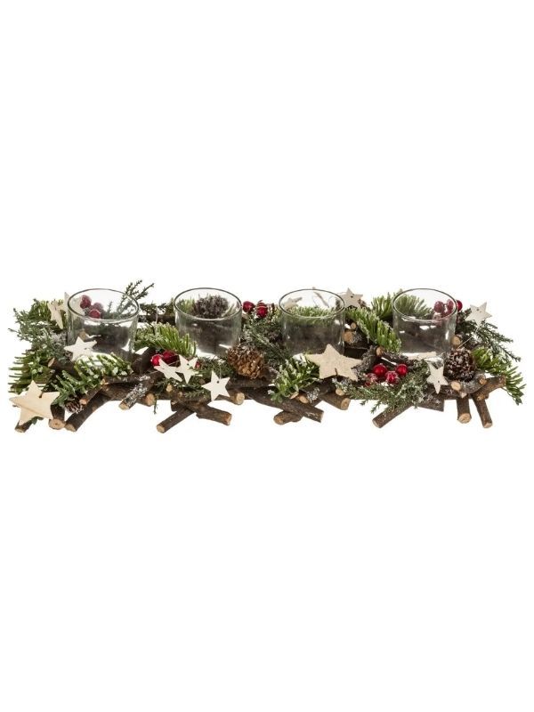 Dekorativer Kerzenhalter Für Weihnachten Mit Holzzweigen Und Sternen 39X14Cm