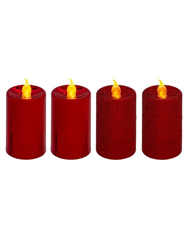 4 Candele LED Natalizie Color Rosso 7.5Cm