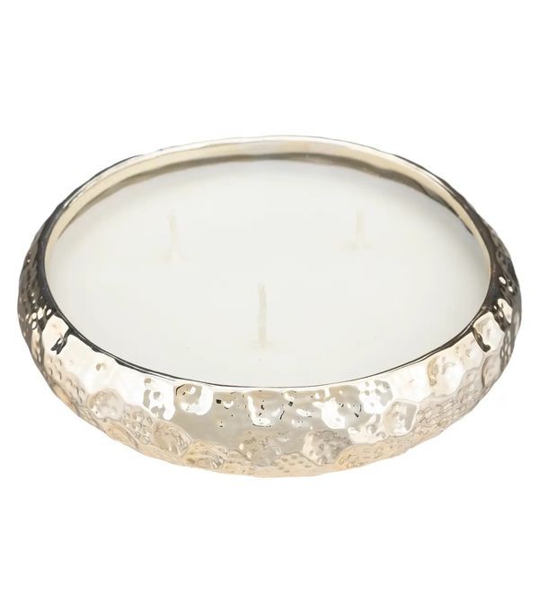 Candela Natalizia Deco In Ciotola Di Ceramica Oro 20Cm